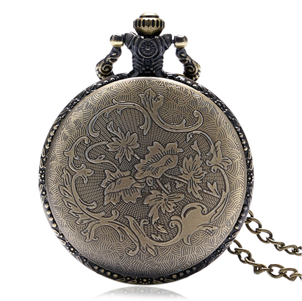 Tiger CAT 3D Half Hunter Brushed Bronze Effect Antiqued/Vintage Case Men's Quartz Pocket Watch Necklace - On 32" Inch / 80cm Chain