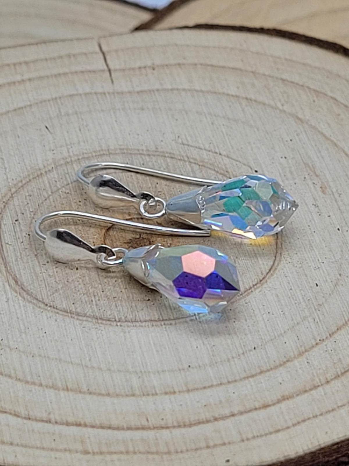 25MM Sparkly Rainbow AURORA AB Pear/Teardrop Cut Austrian Crystal Dangly/Dangle Drop Stud Earrings for Women/Teenage/Girls - 925 Sterling Silver - 7mm W X 25mm H