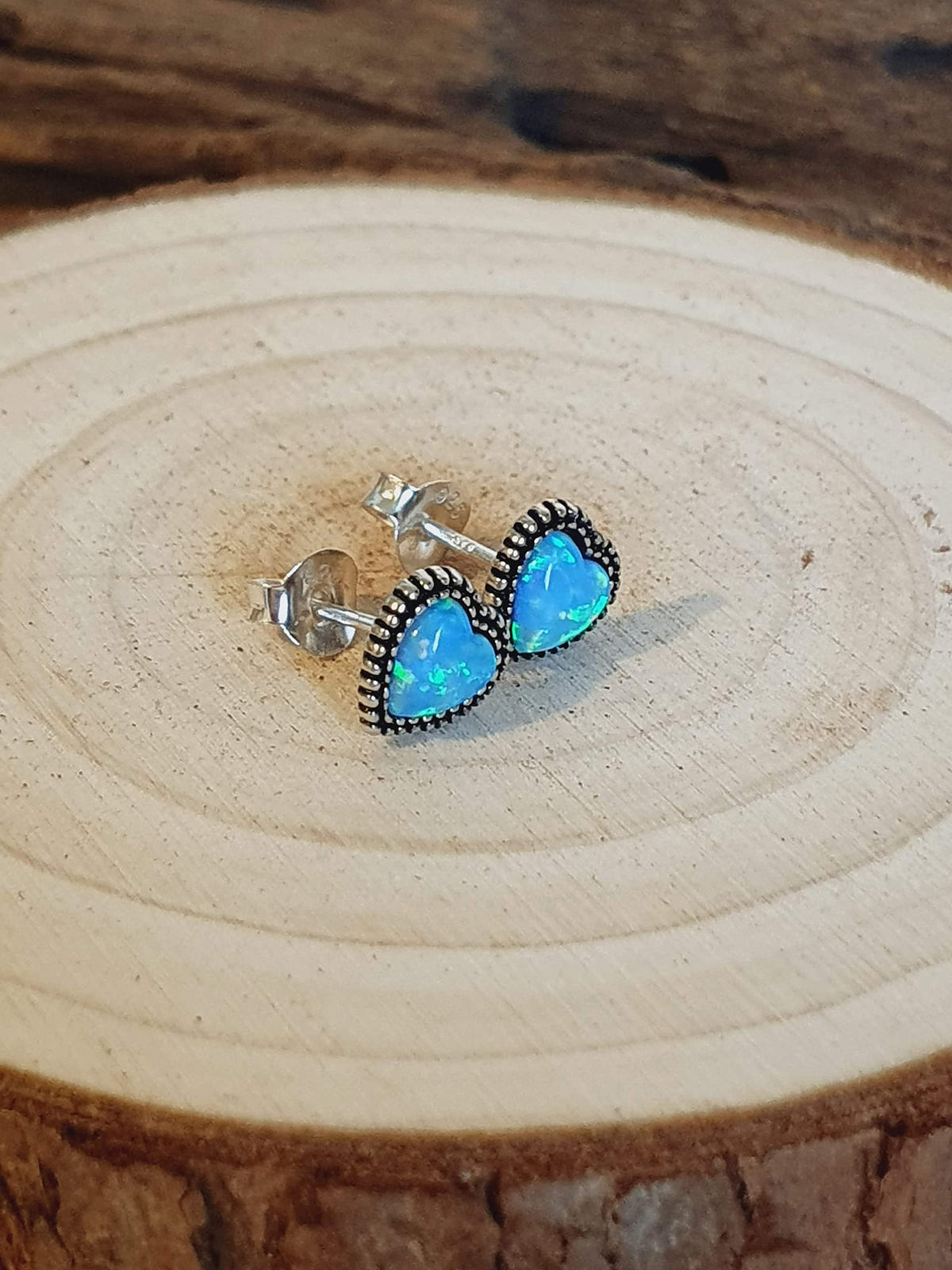 BLUE OPAL Heart Sterling Silver Stud Earrings/Ear Studs for Women/Ladies/Girls - 925 Sterling Silver
