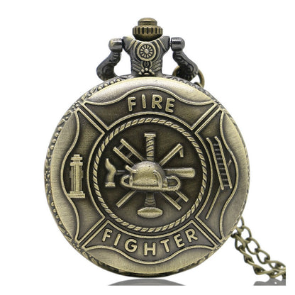 Fireman/Firefighter 3D Brushed Bronze Effect Antiqued/Vintage Case Men's Quartz Pocket Watch Necklace - On 32" Inch / 80cm Chain