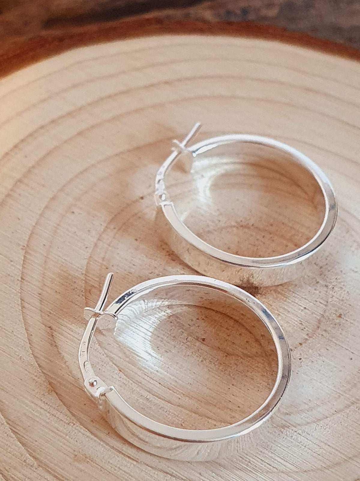 18MM Round Plain Flat-Edged Creole Hoop Earrings - 3MM Thick - 925 Sterling Silver