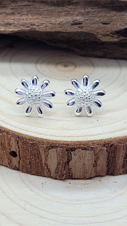Daisy Flower Stud Earrings/Pair of Ear Studs for Women Teenagers Children Childs Girls Kids - 925 Sterling Silver - Sweet & Pretty Stud Earrings