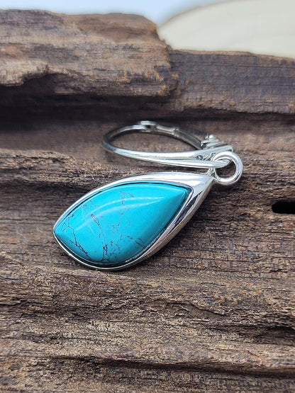 BLUE Turquoise Teardrop Sterling Silver Dangly/Dangle Drop Lever Back Earrings for Women Ladies Girls. 170130