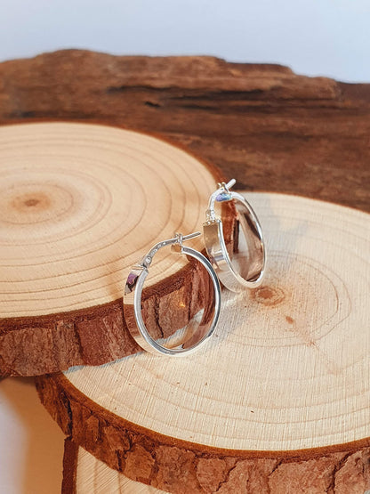 18MM Round Plain Flat-Edged Creole Hoop Earrings - 3MM Thick - 925 Sterling Silver