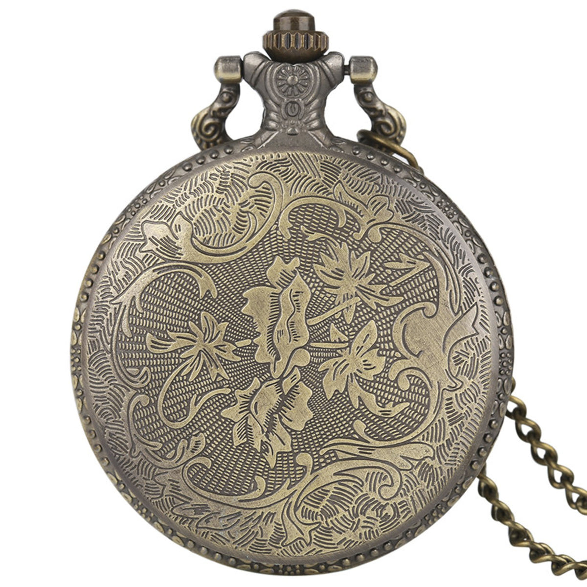 Dogs/Wolf/Wolves with Ornate Border 3D Bronze Effect Antiqued/Vintage Case Men's Quartz Pocket Watch Necklace - On 32" Inch / 80cm Chain