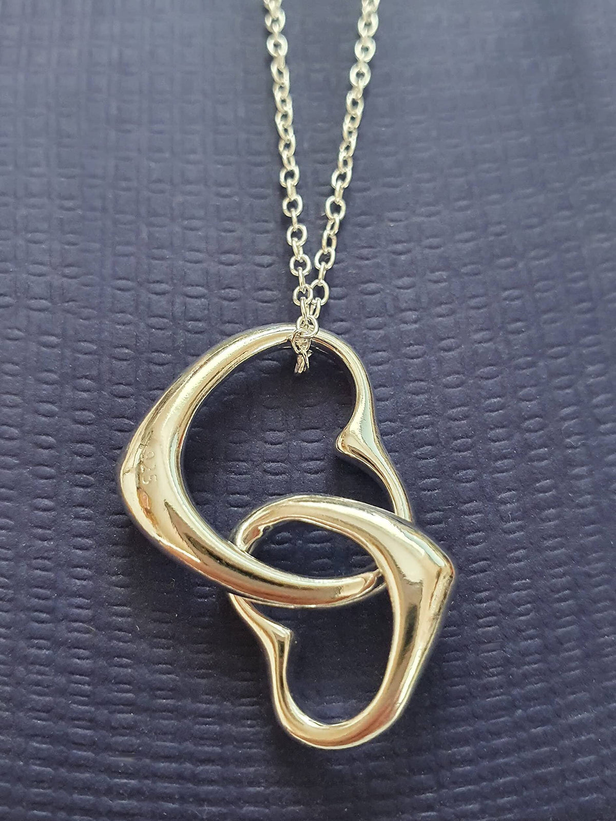 Classic Double Floating Heart Pendant Necklace on Silver Tone Curb Chain for Women/Teenage/Girls - 925 Sterling Silver Plated