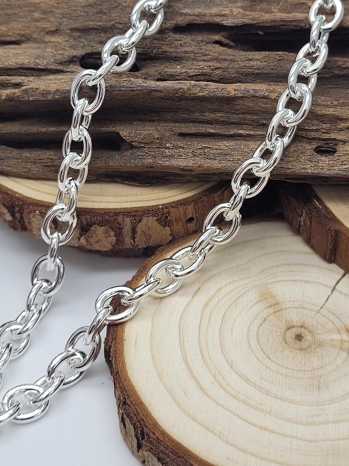 18" Inch Heart or Round Charm Tag Sterling Silver Plated Necklace for Women/Teenager/Girls on 18" Inch / 45cm Chain - Chunky Belcher Link Necklace with Charm Tag