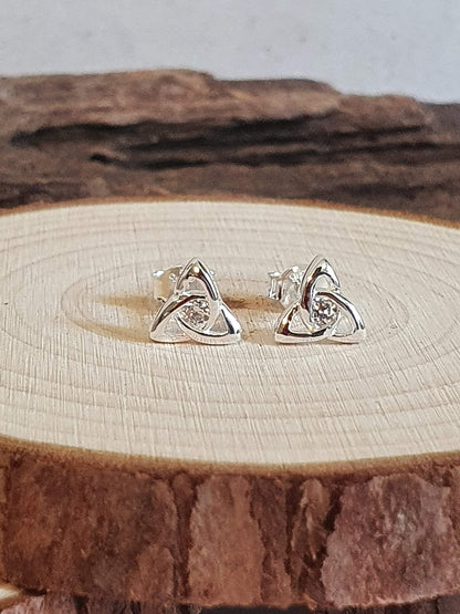 Irish Celtic Knot CZ Sterling Silver Stud Earrings/Ear Studs - Unusual Irish Jewellery