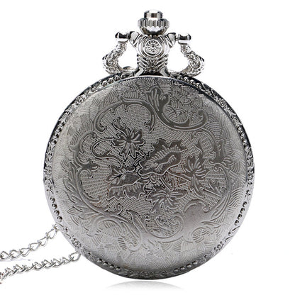 Gold Tone STEAM Train/Locomotive Engine with Ornate Border3D Polished Silver Finish Antiqued/Vintage Case Men's Quartz Pocket Watch Necklace - On 32" Inch / 80cm Chain