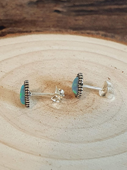 BLUE OPAL Heart Sterling Silver Stud Earrings/Ear Studs for Women/Ladies/Girls - 925 Sterling Silver