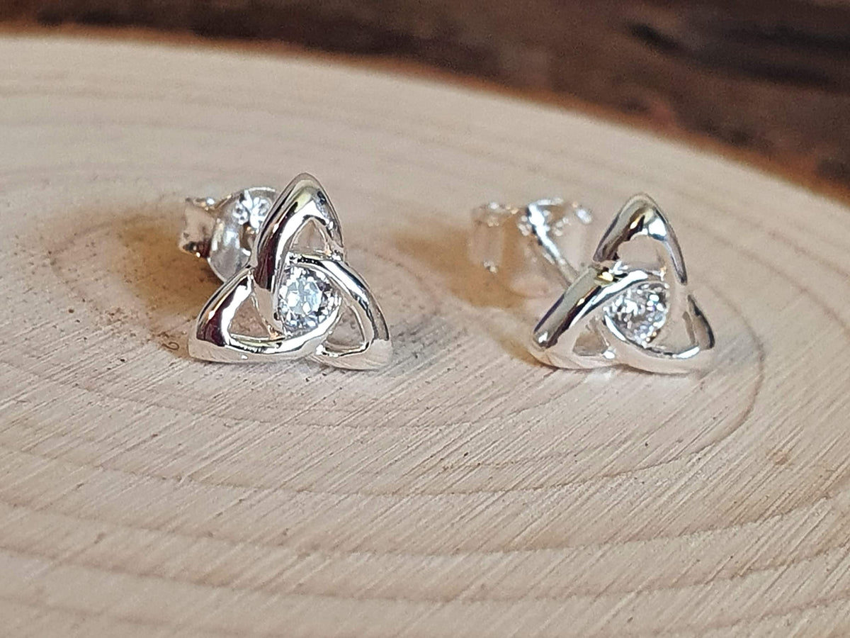 Irish Celtic Knot CZ Sterling Silver Stud Earrings/Ear Studs - Unusual Irish Jewellery
