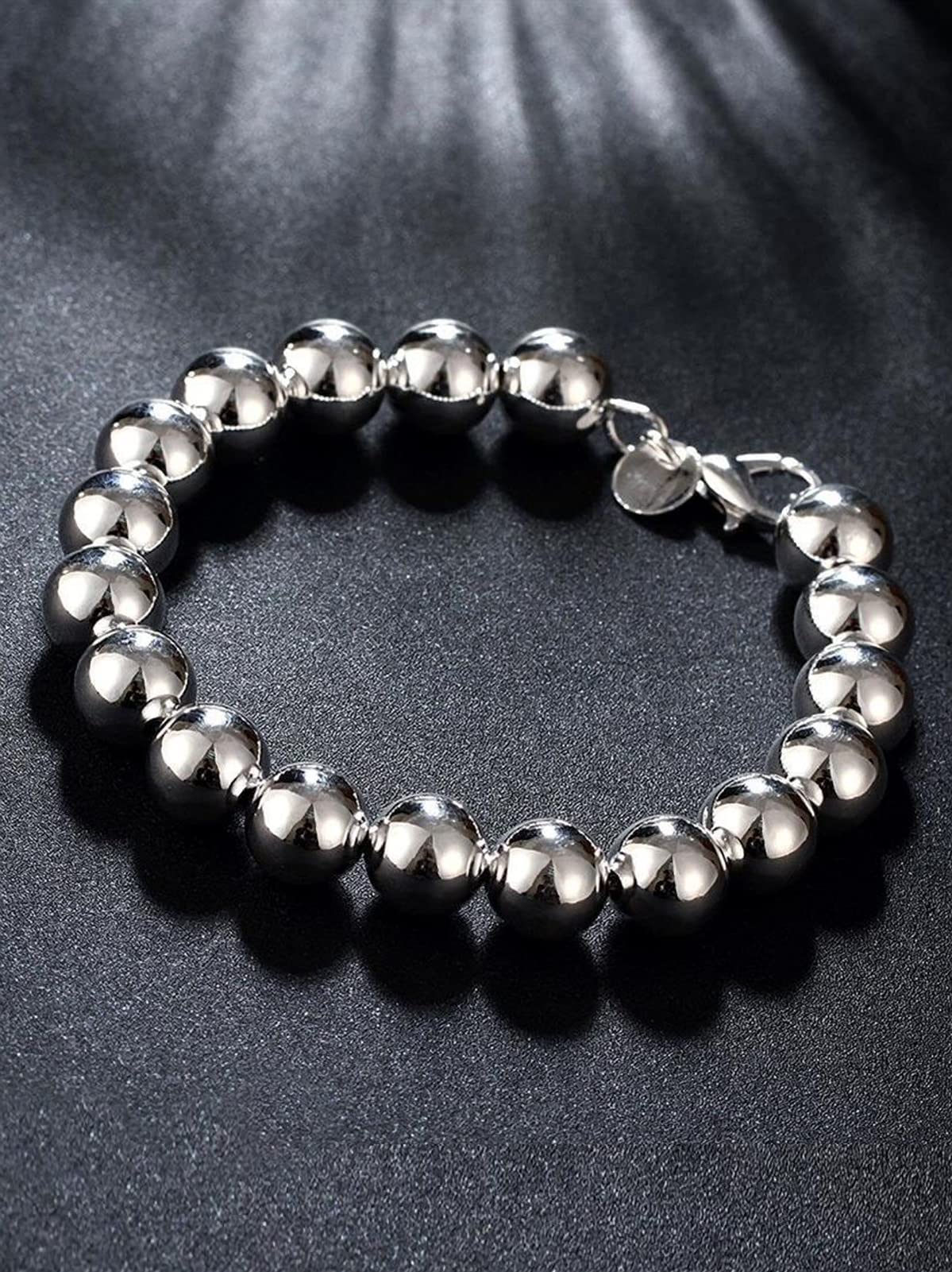 8MM 10MM Bead/Ball Bracelet for Women/Ladies/Girls - 925 Sterling Silver Plated - 7.5" Inc 