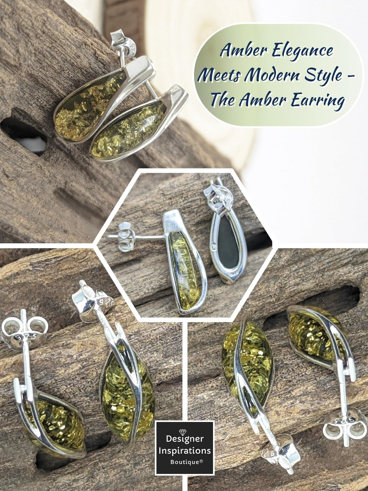 Small Teardrop Cut Baltic Amber Sterling Silver Drop Stud Earrings for Women Ladies Girls 