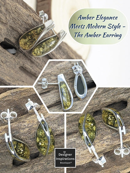 Small Teardrop Cut Baltic Amber Sterling Silver Drop Stud Earrings for Women Ladies Girls 