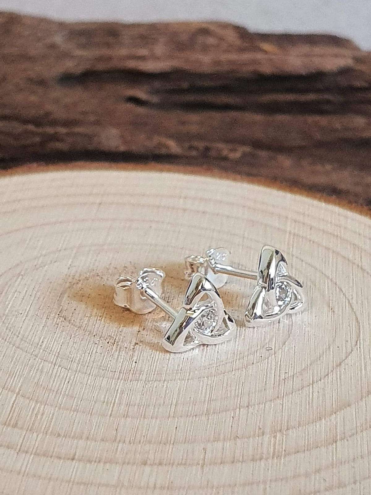 Irish Celtic Knot CZ Sterling Silver Stud Earrings/Ear Studs - Unusual Irish Jewellery