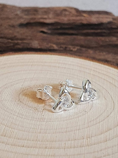 Irish Celtic Knot CZ Sterling Silver Stud Earrings/Ear Studs - Unusual Irish Jewellery