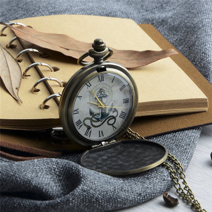 Anchor Symbol of Stability, Strength & Hope Brushed Bronze Effect Antiqued/Vintage Case Quartz Pocket Watch Necklace - On 32" Inch / 80cm Chain