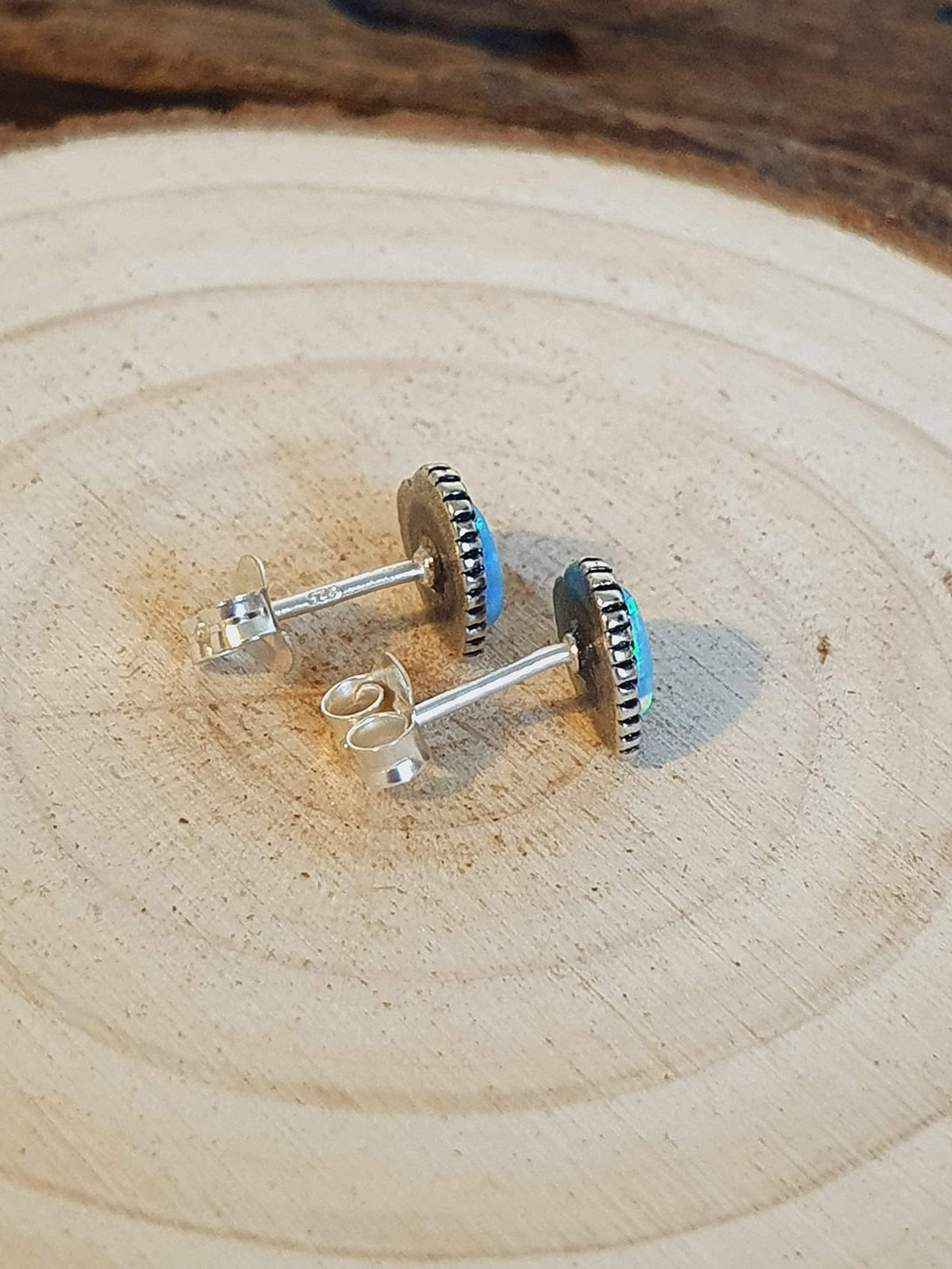 BLUE OPAL Heart Sterling Silver Stud Earrings/Ear Studs for Women/Ladies/Girls - 925 Sterling Silver