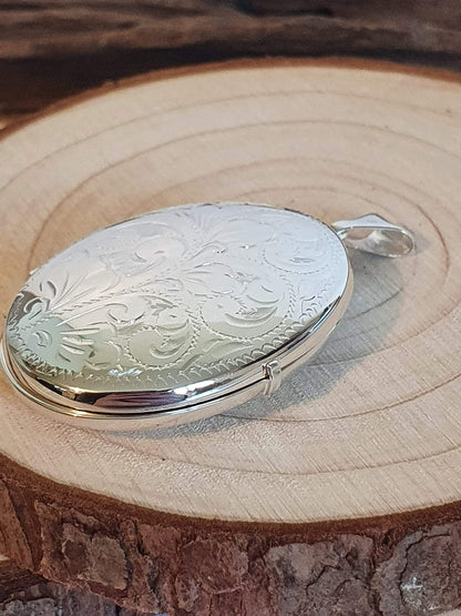 Large Oval Victorian Foliate Engraved Pattern Sterling Silver Locket for Women/Ladies/Girl 