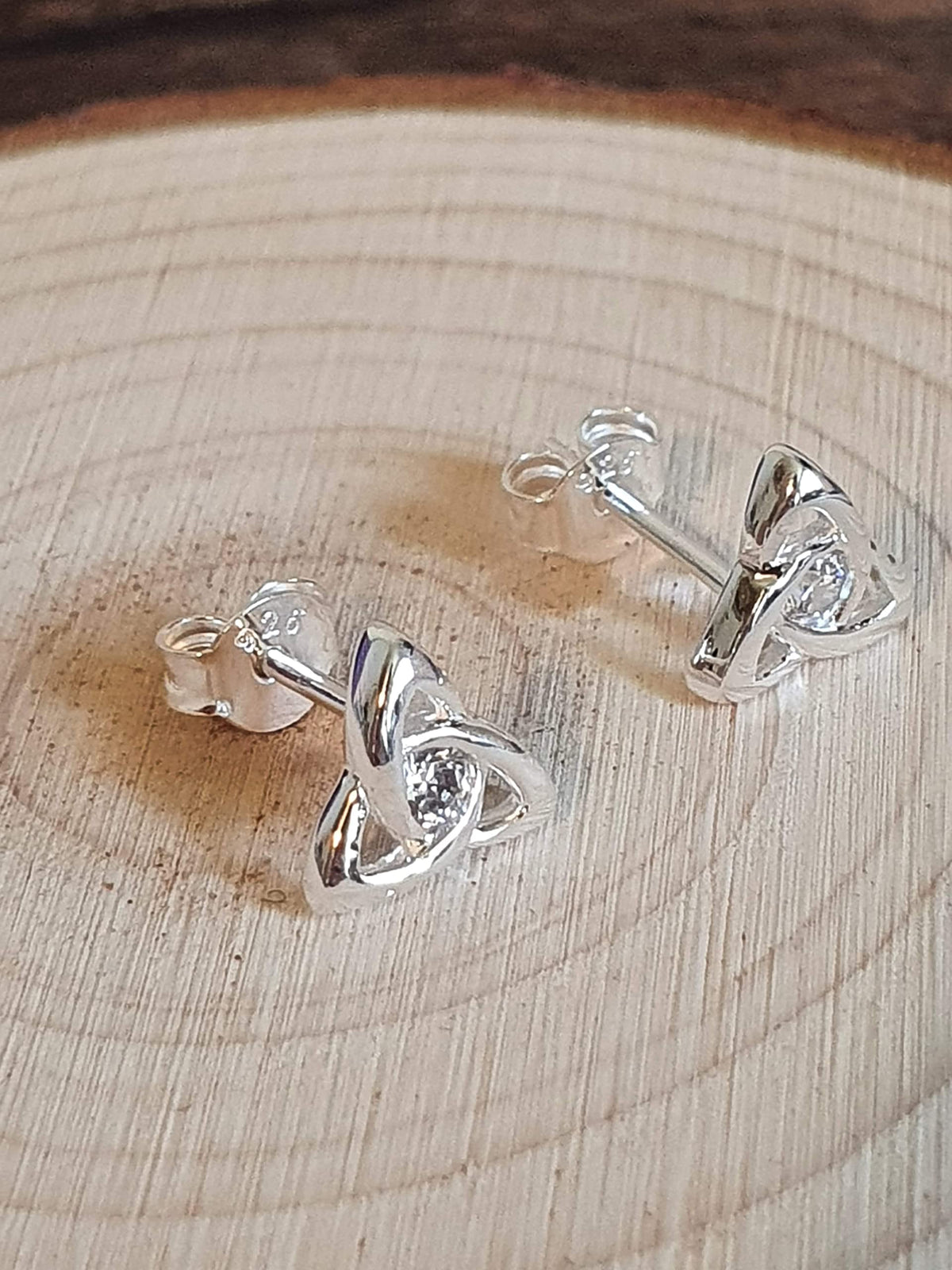 Irish Celtic Knot CZ Sterling Silver Stud Earrings/Ear Studs - Unusual Irish Jewellery