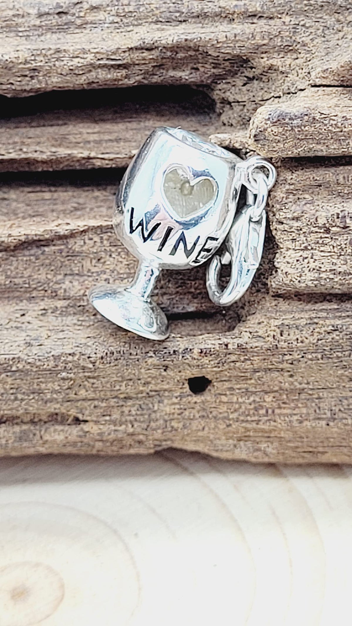 SPARKLY WINE/COCKTAIL GLASS CZ Set Sterling Silver Clip-On Clasp Charm for Women Ladies Gi 