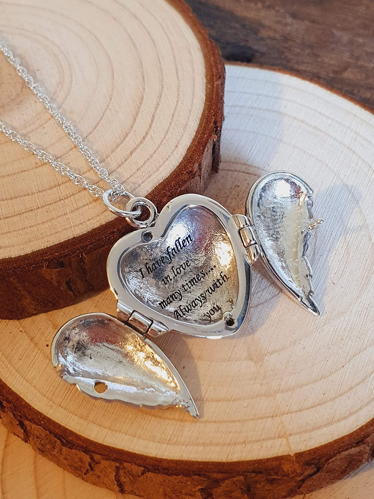 I Have Fallen In Love Many Times. Always With You Message Engraved Sterling Silver Wing Heart Locket Pendant