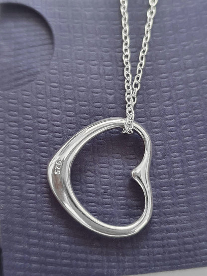 Classic Floating Heart Pendant Necklace (Large) on Silver Tone Curb Chain for Women/Ladies/Teenagers/Girls - Sterling Silver Plated