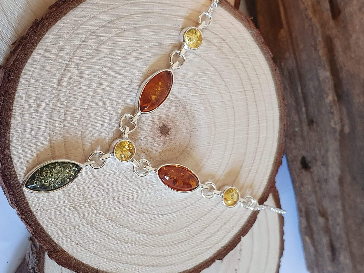 Designer Inspirations Boutique Amber Sterling Silver Necklace - Solid Silver Amber Necklace - Amber Jewellery 030196