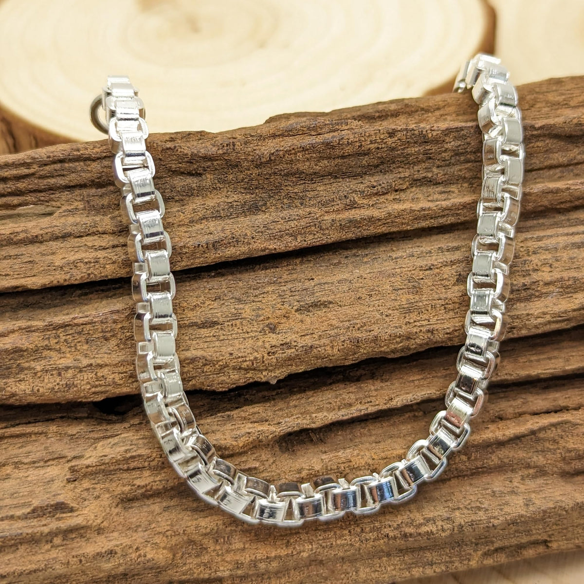 7.5" Inch Box/Square Link Venetian Bracelet - 925 Sterling Silver Plated - 19cm