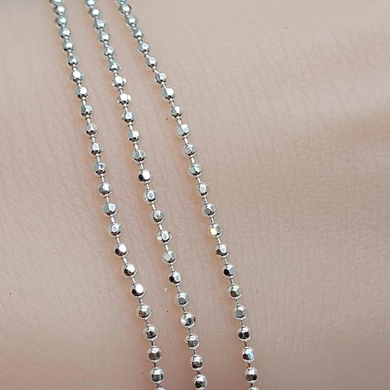 Sterling Silver Triple Diamond Cut Bead Strand Bracelet - PLUS SIZE available