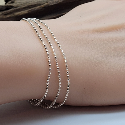 Sterling Silver Triple Diamond Cut Bead Strand Bracelet - PLUS SIZE available