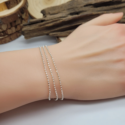 Sterling Silver Triple Diamond Cut Bead Strand Bracelet - PLUS SIZE available