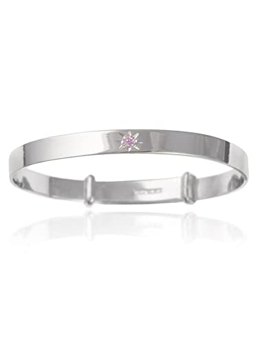 6MM Wide Pink Cubic Zirconia (CZ) Set Expanding / Expandable / Adjustable Bangle Bracelet for Baby/Child/Children - 925 Sterling Silver - Size: BABY (Medium)