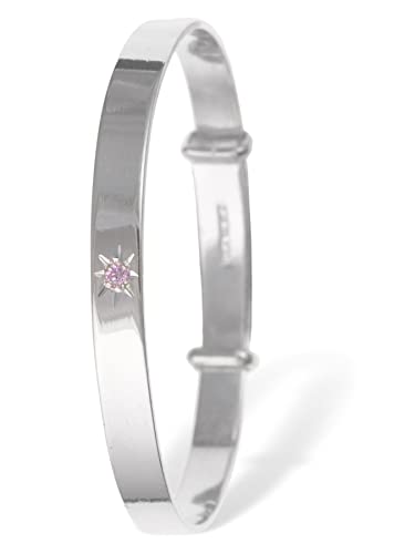 6MM Wide Pink Cubic Zirconia (CZ) Set Expanding / Expandable / Adjustable Bangle Bracelet for Baby/Child/Children - 925 Sterling Silver - Size: BABY (Large)