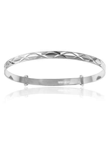 4MM Wide Engraved / Embossed Diamond Cut Kiss Pattern Expanding / Expandable / Adjustable Bangle Bracelet for Baby/Child/Children/Women - 925 Sterling Silver - Size: BABY (Large)