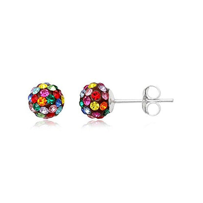 6MM WOMENS Sparkly Disco Ball Sterling Silver Stud Earrings - MULTICOLOUR (MAY VARY)