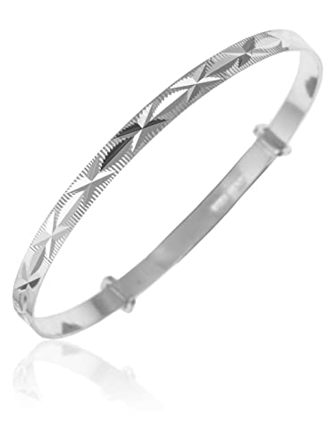 4MM Wide Engraved / Embossed Diamond Cut Kiss Pattern Expanding / Expandable / Adjustable Bangle Bracelet for Baby/Child/Children/Women - 925 Sterling Silver - Size: BABY (Large)