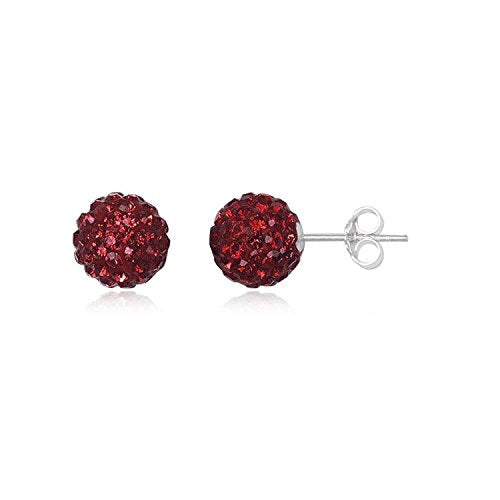 6MM WOMENS Sparkly Disco Ball Sterling Silver Stud Earrings - RED SIAM