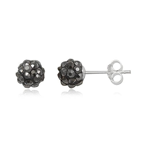 4MM UNISEX Sparkly Austrian Crystal Disco Ball Silver Stud Earrings/Ear Studs - GREY HEMATITE