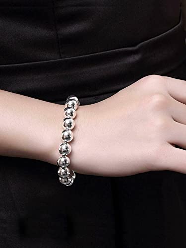 10MM Bead / Ball Bracelet for Women / Ladies / Girls (Hollow/Light Weight) - 925 Sterling Silver Plated - 8" Inch Classic Beaded Bracelet