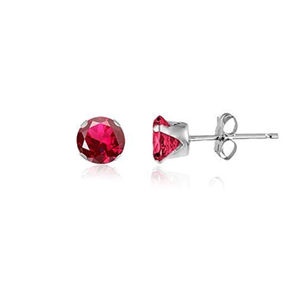 5MM Classic Brilliant Round Cut Cubic Zirconia (CZ) Sterling Silver Solitaire Stud Earrings/Ear Studs for Women Ladies Girls - Birthstone Earrings - RUBY RED. 5-RUBY