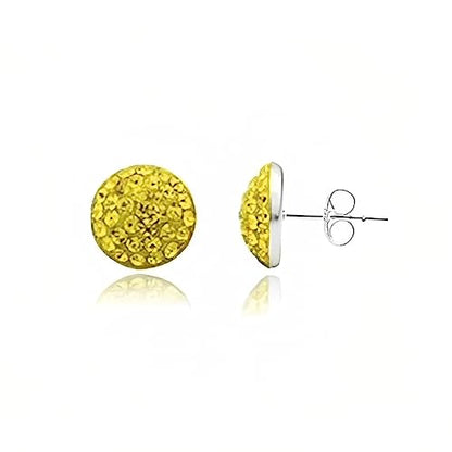 6MM Half Disco Ball Sterling Silver Stud Earrings/Ear Studs for Women Ladies Girls - 925 Sterling Silver Round Austrian Crystal Earrings - YELLOW CITRINE. 6-YC