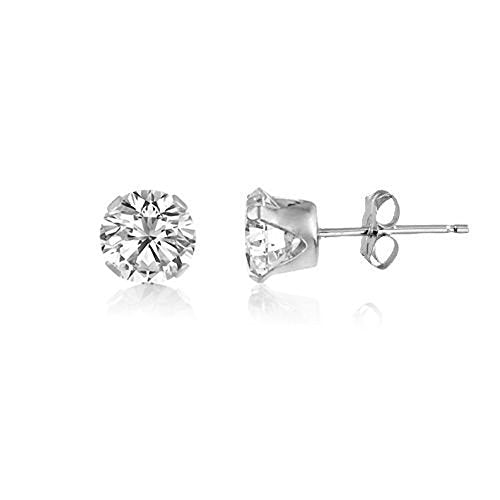 6MM Classic Brilliant Round Cut Cubic Zirconia (CZ) Sterling Silver Solitaire Stud Earrings/Ear Studs for Women Ladies Girls - Birthstone Earrings - WHITE/CLEAR. 6-WHTE