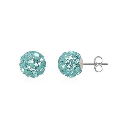 6MM WOMENS Sparkly Disco Ball Sterling Silver Stud Earrings - BLUE AQUA BOHEMICA