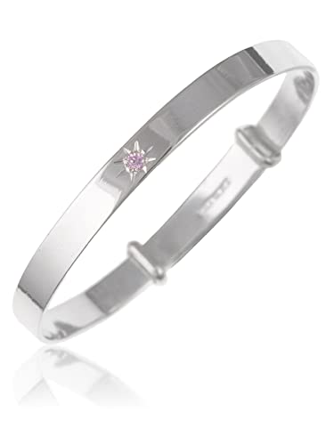 6MM Wide Pink Cubic Zirconia (CZ) Set Expanding / Expandable / Adjustable Bangle Bracelet for Baby/Child/Children - 925 Sterling Silver - Size: BABY (Medium)