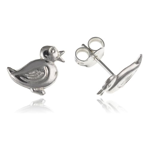 Cute Duck Stud Earrings/Ear Studs for Girls Teenage Teens Women Ladies - 925 Sterling Silver - Hypoallergenic Kids Childrens Tiny/Small Stud Earrings