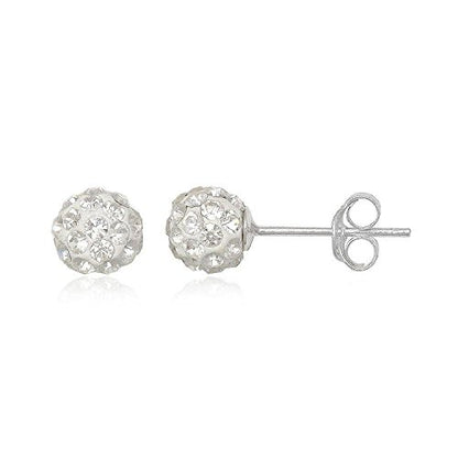 6MM WOMENS Sparkly Disco Ball Sterling Silver Stud Earrings - WHITE CRYSTAL