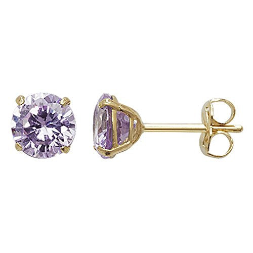 5MM 9ct Yellow Gold Cubic Zirconia (CZ) Round Cut Birthstone Stud Earrings/Ear Studs for Women/Teenage/Girls - LAVENDER PURPLE