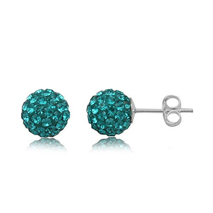 6MM WOMENS Sparkly Pave Glitter/Disco Ball Sterling Silver Stud Earrings/Ear Studs for Women Ladies Girls - Round Silver Earrings - BLUE ZIRCON