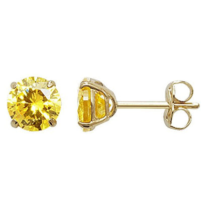 5MM 9ct Yellow Gold Cubic Zirconia (CZ) Round Cut Birthstone Stud Earrings/Ear Studs for Women/Teenage/Girls - CITRINE YELLOW